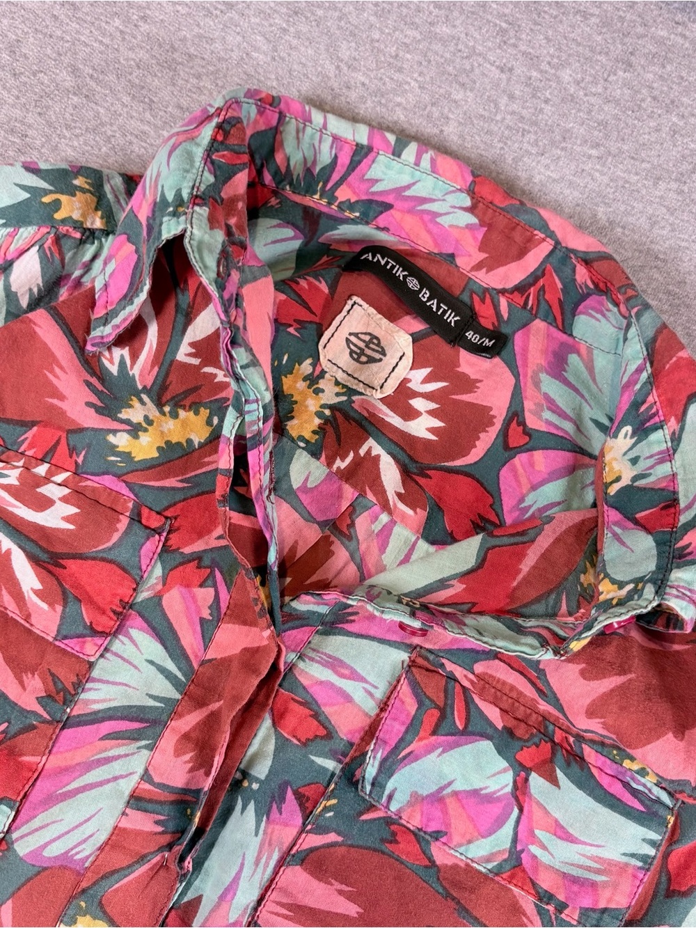Antik Batik Dress Womens M 40 100% Silk Floral Button Down Lighweight Boho Kasia